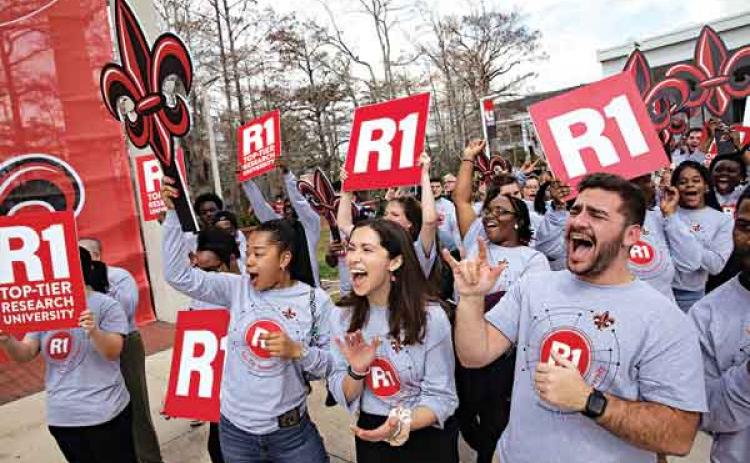 UL Lafayette faculty and staff members, students, and public officials gathered Wednesday to celebrate its recent designation as an R1 university, and talk about its significance. (Photo by Rachel Rafati / University of Louisiana at Lafayette)