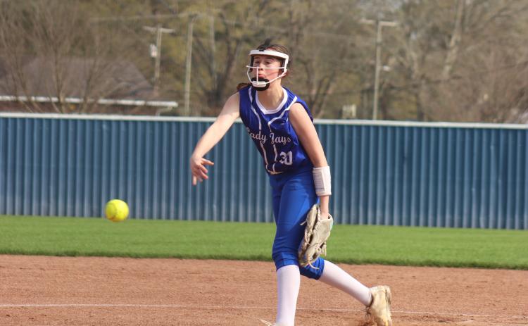 St. Edmund softball player Gracie Gaspard pitched four innings Saturday for the Lady Jays striking out seven and walking two (zero earned runs). In the fourth inning, the Jays 15 run ruled Rapides with a final score of 16-1. (Photo by Amy Myers)