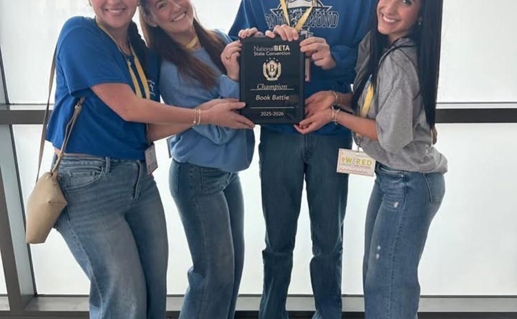 lacing first place in the Book Battle Reading Competition were Caroline Heinen, Stella Summerlin, Dane Fontenot, and Sophie LeBleu, and Caroline Heinen placed second in Psychology. From left are Sophie LeBleu, Stella Summerlin, Dane Fontenot and Caroline Heinen. (Submitted photo)