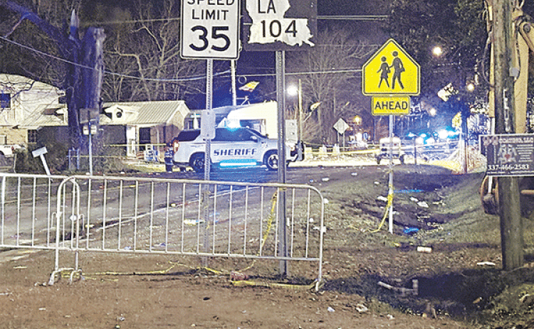 The intersection of 6th Street and Poinciana Avenue in Mamou was the site of mass shooting that left two dead and at least 12 injured on Mardi Gras. (Ville Platte Gazette photo by Heather Bogard)