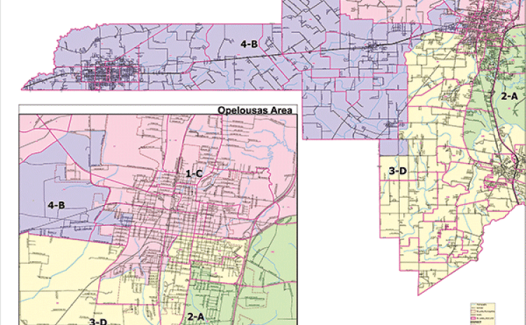 The map shows the Division B election area for the 27th Judicial District. The district has 12,083 registered voters. At the end of early voting on Thursday, 2,274 votes had been cast. The map is courtesy of St. Landry Parish Registrar of Voters Byron Stelly.