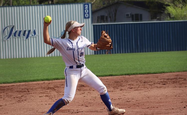 The St. Edmund sent East Beauregard home defeating them 17-2 with a 15 run rule in the third inning. Pictured is Kourtney Lavergne catching a ball at third base and throwing it to make the out a first base. (Photo by Amy Myers)