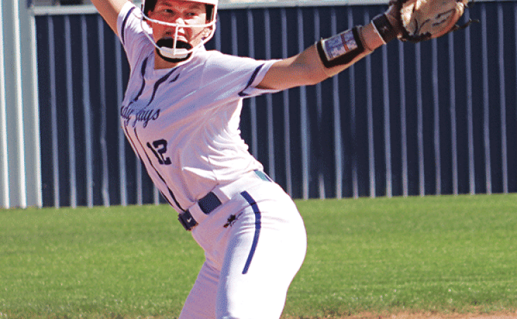 St. Edmund’s Emma Myers pitched a 10-0 shut out against Westminster Lafayette on March 18. (Photo by Amy Myers)