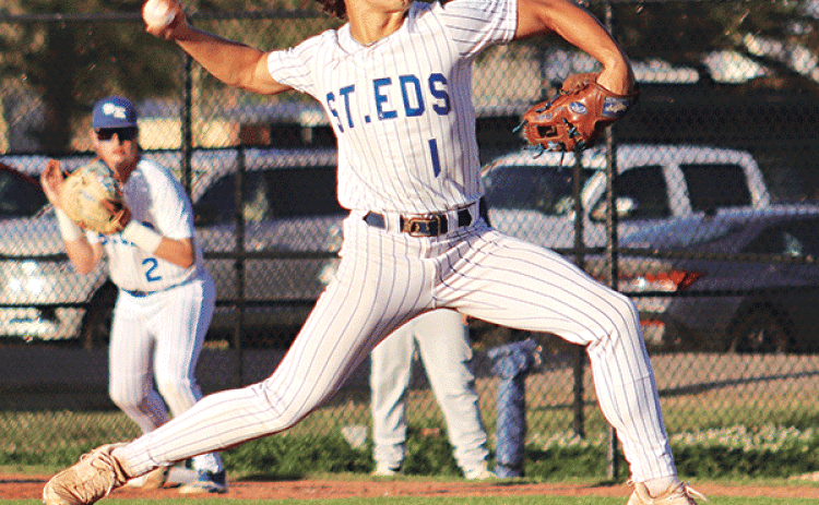 St. Edmund’s Ian Rider pitching against Sacred Heart on March 18. (Photo by Amy Myers)