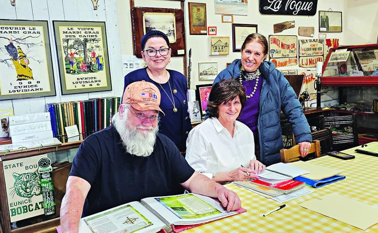A planning meeting of the Carron Cemetery Family Alliance  (CCFA) was held at the Eunice Depot Museum on March 21.  Attending, from left, were  were Don Fuselier, Diane Martel Bihm, CCFA treasurer, and standing, from left, were Margrett McGee Fels, administrator, with Norma Zeigler of Baton Rouge. Founded 14 years ago, the CCFA is an all-volunteer family group tasked with the maintenance and preservation of the historical Carron Cemetery.  For more information, send an email to ccfa70535@gmail.com.
