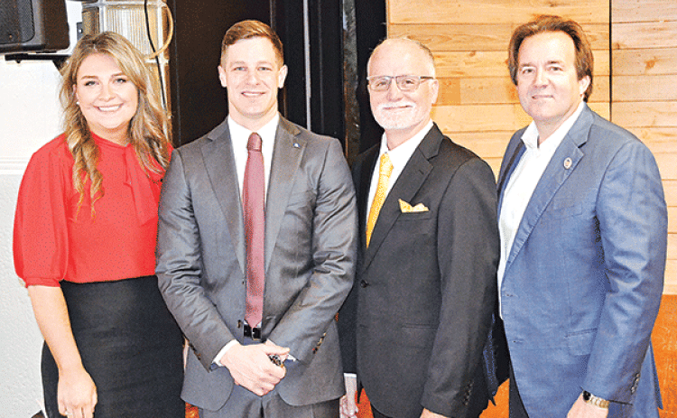 The Acadia Parish Chamber of Commerce hosted the annual Legislative Breakfast, a forecast of the 2023 Legislative Session, March 23 at the Crowley Town Club. Among those on hand were, from left, Megan Duhon, Acadia Parish Chamber president and CEO; State Rep. John Stefanski, R-Crowley; State Sen Bob Hensgens, R-Gueydan; and State Rep. Phillip DeVillier, R-Eunice. (Photo by Steve Bandy/Crowley Post-Signal)