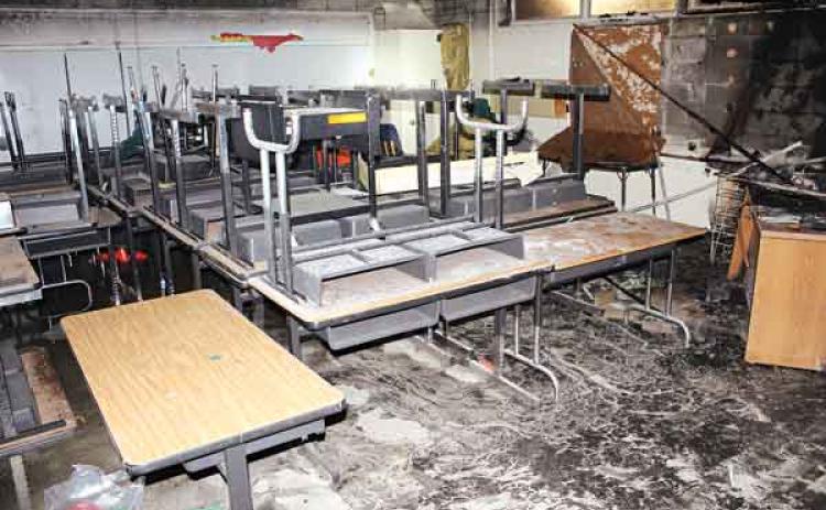 The scorched interior of a classroom at Southwest Elementary building. State Fire Marshal deputies determined the fire was intentionally set. (Submitted photo)