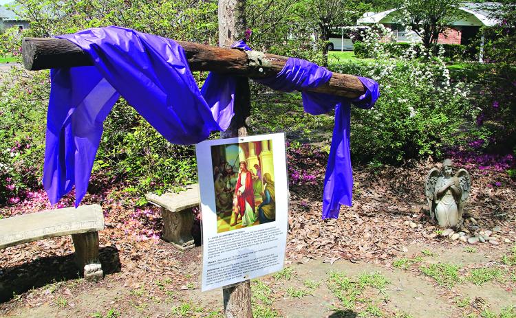 The First United Methodist Church, 501, S. 5th St., Eunice, invites the public to visit a prayer garden behind the church through Easter. The garden features stations of the cross for a walk with Jesus.(Photo by Harlan Kirgan)