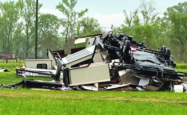 Monday Morning’s tornado destroyed this recreational vehicle in Grand Prairie. (Photo courtesy of St. Landry Parish Government)
