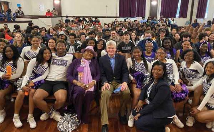 U.S. Sen. Bill Cassidy was in Ville Patte to talk about a a $29.9 million grant from the National Telecommunications and Information Administration (NTIA) that would connect most Evangeline Parish residents to broadband internet, including Ville Platte High School. (Submitted photo)