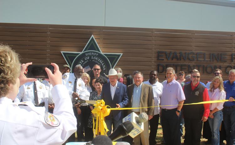 State and local dignitaries and other guests were on hand as the ribbon was cut to ceremoniously open the newly constructed Evangeline Parish Detention Center, located at the intersection of Maxie Rae Road and Patriot Road in the Industrial Park.