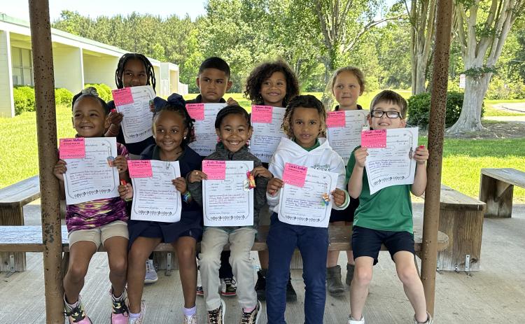 These kindergarten students in Angela Williams’s class at East  Elementary were recently recognized for reaching their iReady goal. 