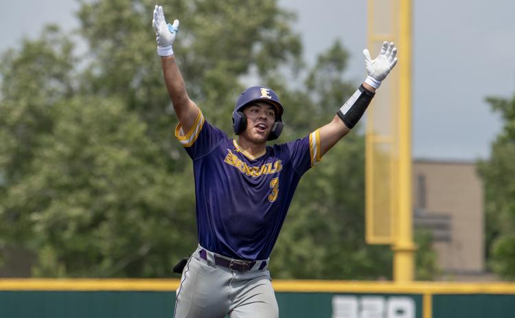 LSUE Bengals’ Jordan Luna celebrating a home run.