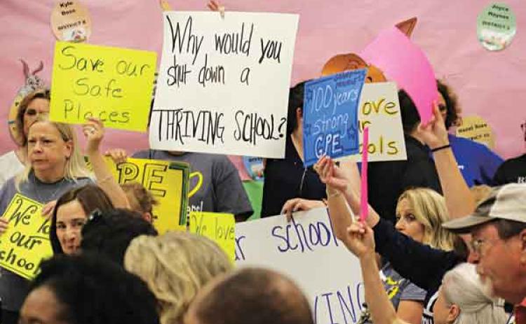 The St. Landry Parish School Board meeting was packed iwith people on Thursday protesting the possible closing or consolidation of schools. The protest was calmed when School Board President Albert Hayes Jr. announced the issue was not on the meeting’s agenda. (Photos by Harlan Kirgan)