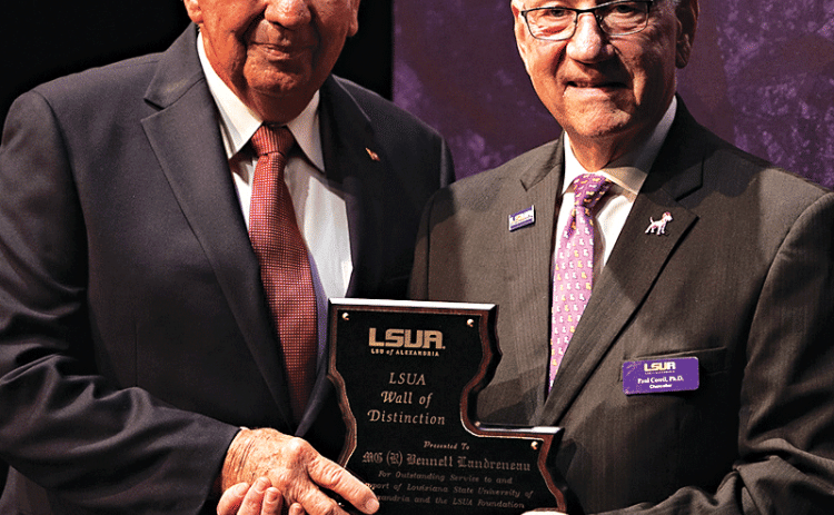 Retired Maj. Gen. Bennett Landreneau, left, and Dr. Paul Coreil, LSUA chancellor (Photo courtesy of  LSUA Strategic Communications)