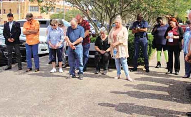 The 70th annual observance of the National Day of Prayer was held at 10 a.m. Thursday on the City Hall’s parking lot near the pavilion. The 2022 theme of the National Day of Prayer was, “Exalt the Lord Who has Established Us” Colossians 2:6-7. The Rev. Caleb Semien, pastor of Word Ministries, and president of GEMA, conducted the prayer event. Other church pastors and leaders in attendance included Mayor Scott Fontenot, the Rev. Jermaine Tezeno, the Rev. Neil Citizen, Detective Ricky Leger, the Rev. Lloyd An