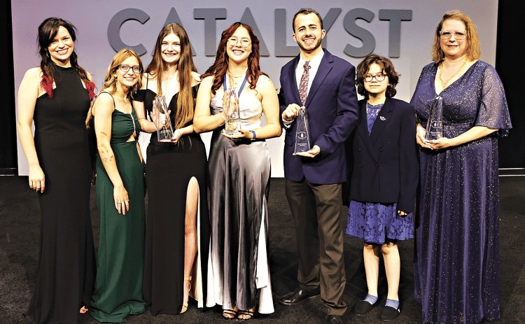 From left, are Victoria Throop, LSUE Phi Theta Kappa advisor; Kenzie Borill; Amber Deshotel; Olivia Luquette; Amit Ahraoni; Mya Velasquez; and Teresa West. (Submitted photo)
