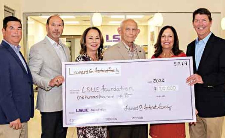 From left, are Richard Fontenot; Bill Fontenot; Dr. Nancee Sorenson, LSU Eunice Chancellor; Leonard Fontenot; Georgette Fontenot; Glynn Fontenot.(LSUE photo)