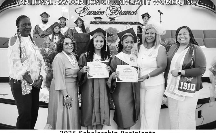 Pictured from left are Patricia Harrison,  Secondly Vice President,  Philomena Bernard, Charter Branch Member, Scholarship recipient,  Hannah Chavis,  Scholarship recipient,  Kyn’drea Frank, Shelsy Williams,  Branch President and Crystal Wiley,  First Vice President.