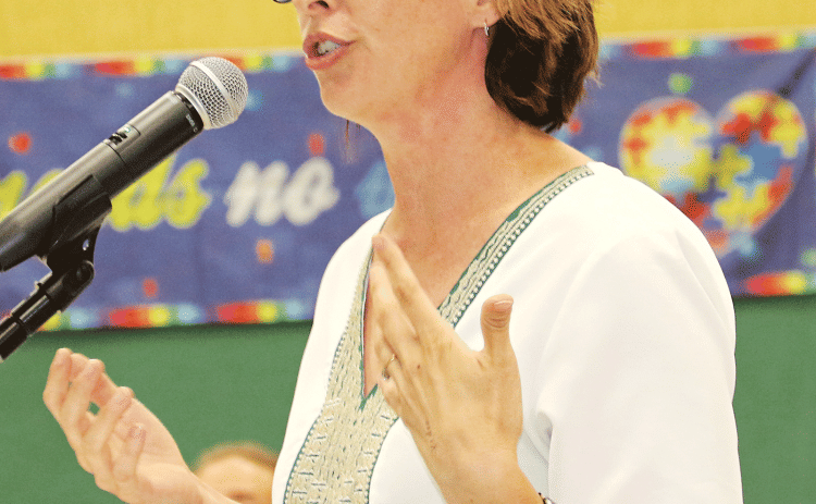 Lindsey Smythe, École Saint-Landry adminstrator, is asking the St. Landry Parish School Board to review the French immersion school’s charter from kindergarten to fifth grade to include up to eighth grade. The school is located in Sunset. (Photos by Harlan Kirgan)