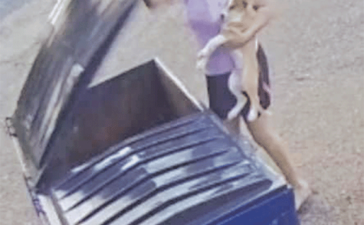 St. Landry Parish Government investigators arrested Jasmine Mouton and Kendall Tyler, both 22 years old of Opelousas. On Sunday, surveillance video captured footage of a woman dumping two puppies into a trash can outside of Sebastian West End Seafood, located at 1538 W. Landry St. in Opelousas. Mouton and Tyler were each charged with two counts of aggravated cruelty to animals. (Surveillance photo)