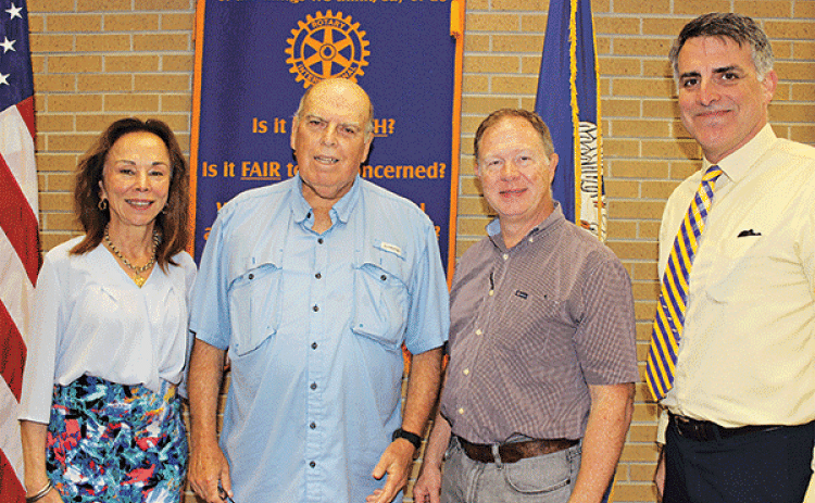 Dr. Malcolm Vidrine was the guest of fellow Rotarian Jerome Fontenot Wednesday. From left, are LSUE Chancellor and Rotary President Dr. Nancee Sorenson; Vidrine; Dr. Jerome Fontenot, Rotary Club member; and Dr. John Hamlin, LSUE vice chancellor of Academic Affairs/Provost. (Photo by Myra Miller)