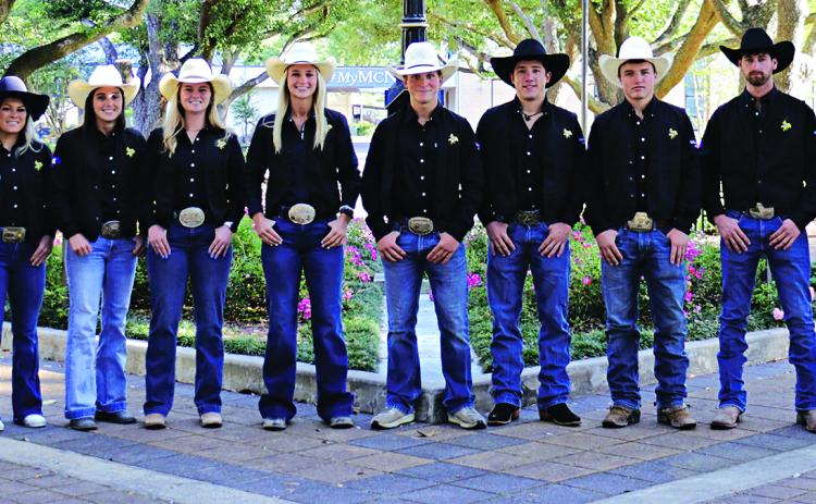 McNeese State University Rodeo Team members going to the College National Finals Rodeo. From left, are Coach Justin Browning, Kylie Conner, Kaylee Cormier, Kamryn Duncan, Jace Nixon, Isaac Richard, Connor Griffith, Brad Hesnor, and Shea Fournier. Kade Sonnier and Jude Leonards are not pictured.
