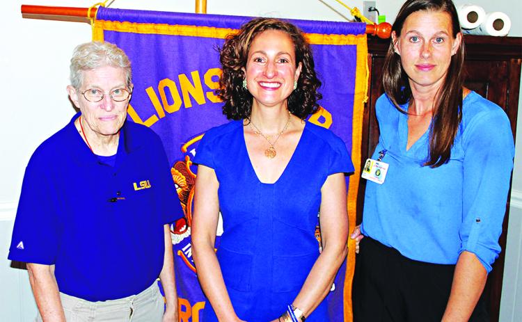 Dr. Tina Stefanski, center, Medical Director, and Debra Feller, R.N., Maternal Child Health Coordinator, Region 4, Louisiana Department of Public Health, were guest speakers at the recent meeting of the Crowley Lions Club. They were welcomed to the meeting by Club President Ann Mire. (Photo by Steve Bandy/Crowley Post-Signal)