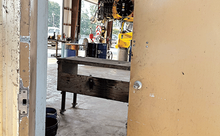 A door damaged at Louisiana Crane. (St. Landry Parish Sheriff’s Office photo)