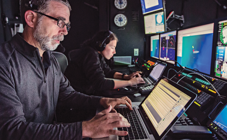 UL Lafayette’s Dr. Scott France aboard the NOAA Ship Okeanos Explorer during a past expedition. He has returned to the ship as part of a three-week research voyage to explore uncharted depths of the North Atlantic Ocean. (Submitted photo)