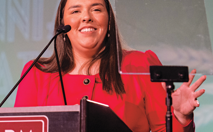 Emmerson Lyons, winner of the 2022 La. Farm Bureau Talk Meet, gives her speech at the Talent Contest during the 100th Annual Convention in New Orleans.  (Submitted photo)