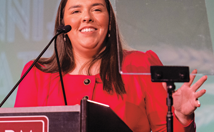 Emmerson Lyons, winner of the 2022 La. Farm Bureau Talk Meet, gives her speech at the Talent Contest during the 100th Annual Convention in New Orleans.  (Submitted photo)