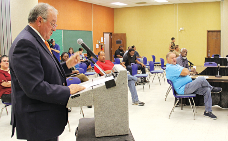 St. Landry Parish Sheriff Bobby Guidroz discusses school security at a School Board Executive Committee meeting on Monday. (Photos by Harlan Kirgan)
