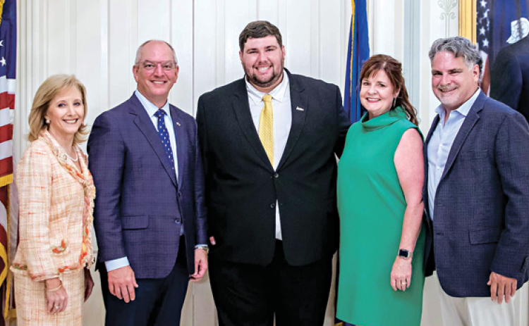 From left, Louisiana first lady Donna Hutto Edwards, Louisiana Gov. John Bel Edwards, McNeese mass communication major Samuel Gil, mother Nicole Gil and father Eric Gil. (Submitted photo)