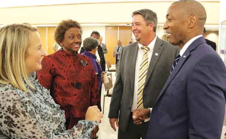 LSU System president and chancellor William F. Tate IV, right, visited the LSU Eunice campus on Tuesday.