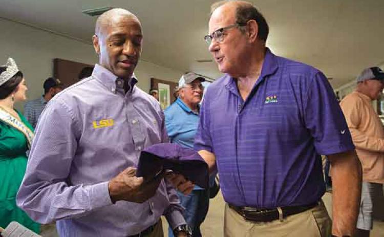 LSU President William F. Tate IV attended the sugarcane field day.