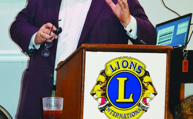 Louisiana Commissioner of Agriculture Dr. Mike Strain speaks to members of the Crowley Lions Club recently about the importance of agriculture in Acadia Parish, across the state and around the world. (Photo by Steve Bandy, The Post-Signal)