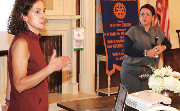 Louisiana Department of Health officials Dr. Tina Stefanski, left, and Stacy Conrad spoke about virus threats and the rising deadly danger from fentanyl at the Eunice Rotary Club meeting. (Photos by Harlan Kirgan )