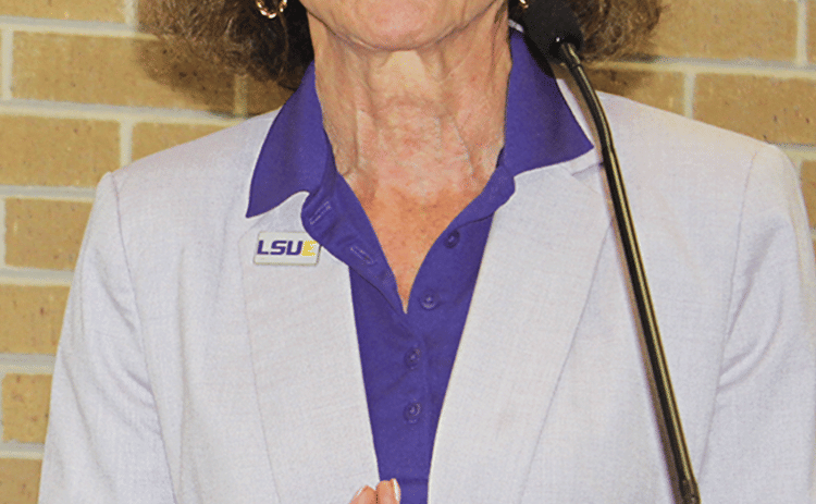 Dr. Nancy Sorensen, LSUE chancellor, speaks at the Eunice Rotary Club meeting on Wednesday. (Photo by Myra Miller)