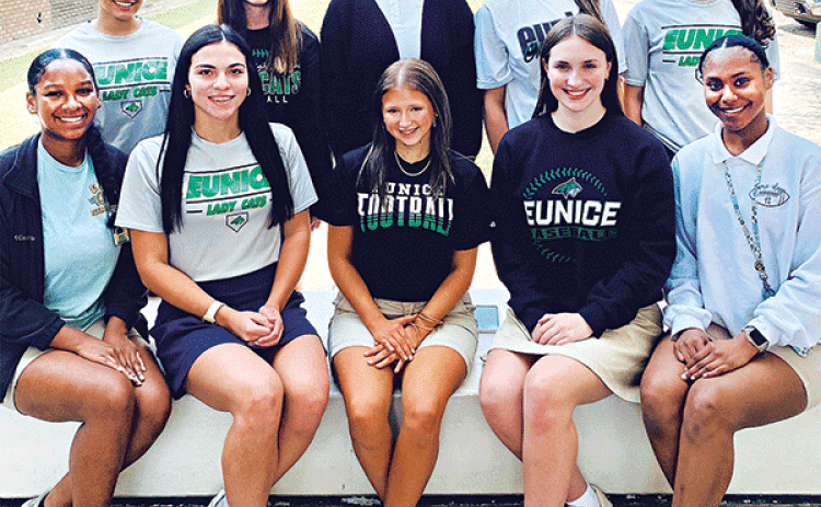 Eunice High School named its Homecoming Court. Seniors maids include, seated from left, Shiya Ceasar, Brooklyn Darbonne, Ava Daigle, Vivian Andrus and Tyja Cooper. In back from left are Aniylah Ned, Ava Landreneau, Fajah Guillory, Lainie Ortego and Savanna Tauzin. The Eunice High Bobcats will play against the Welsh Greyhounds at 7 p.m. Friday, Oct. 4 for their homecoming game. (Submitted photo)