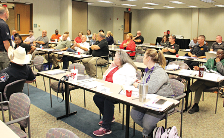 School officials and first responders from St. Landry, Acadia and Evangeline parishes meet at LSUE in separate sessions on Thursday and Friday about crisis management. About 100 people attended over the two days. (Photo by Harlan Kirgan)