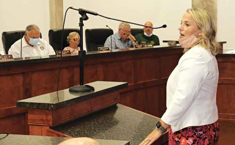 Alisha Mire, of Eunice, talks to the St. Landry Parish Council on Wednesday. (Photo by Harlan Kirgan)