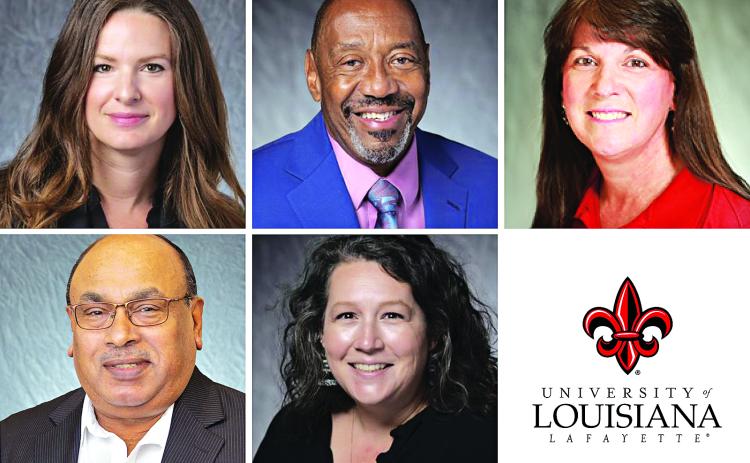 This year’s Eminent Faculty Award honorees at the University of Louisiana at Lafayette are, top row, from left, Dr. Aimee H. Barber, Dr. Quincy C. Hilliard, and Master Instructor Nona Leger Istre. Bottom row, from left, are Dr. Kalimuthu Krishnamoorthy and Dr. Claire Amy Schultz. (Photo by the University of Louisiana at Lafayette)