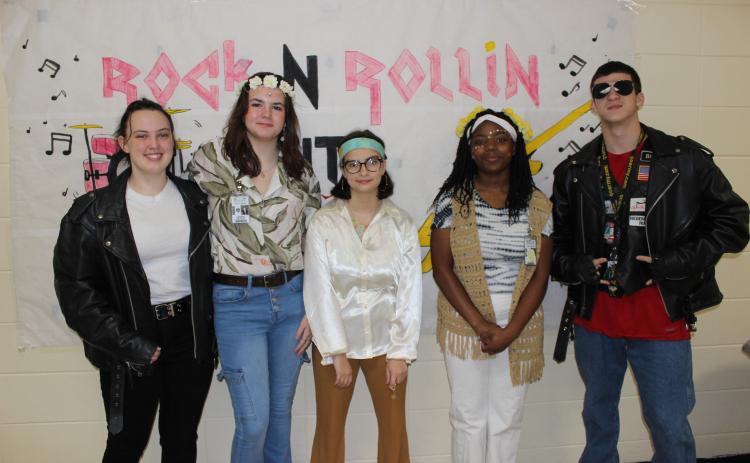 From left, are, Grace Welch, Leigha Dischler, both seniors; Hannah Brown, a junior; Asia Jacobs, and David Crader, both seniors. (Photos by Myra Miller)  