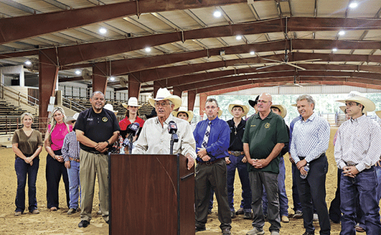 Daniel Lyons speaks at the news conference held Oct. 5 at the St. Landry Parish Ag Arena announcing an April rodeo. (Submitted photo)
