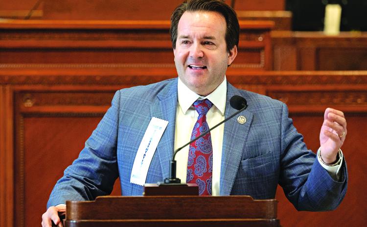 House Speaker Rep. Phillip DeVillier takes a moment of personal privilege on legislative Inauguration Day, Monday, January 8, 2024, at the Louisiana State Capitol in Baton Rouge. (Hilary Scheinuk/The Advocate via AP, Pool)
