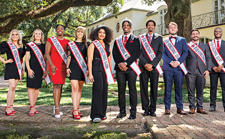 Members of the 2021 Homecoming Court at the University of Louisiana at Lafayette are, from left, Cheramie Wagoner, Katherine Bryant, Ayree Jaylynn Johnson, Sydney Babin, Brianna Franklin, T.J. Wisham, Trevian Ambroise, Joseph Irish Caldwell, Reed Broussard, and Anjolaoluwa Oni. The Louisiana Ragin’ Cajuns will face the Texas State Bobcats at 4 p.m. Oct. 30 at Cajun Field. (Photo courtesy of University of Louisiana at Lafayette)