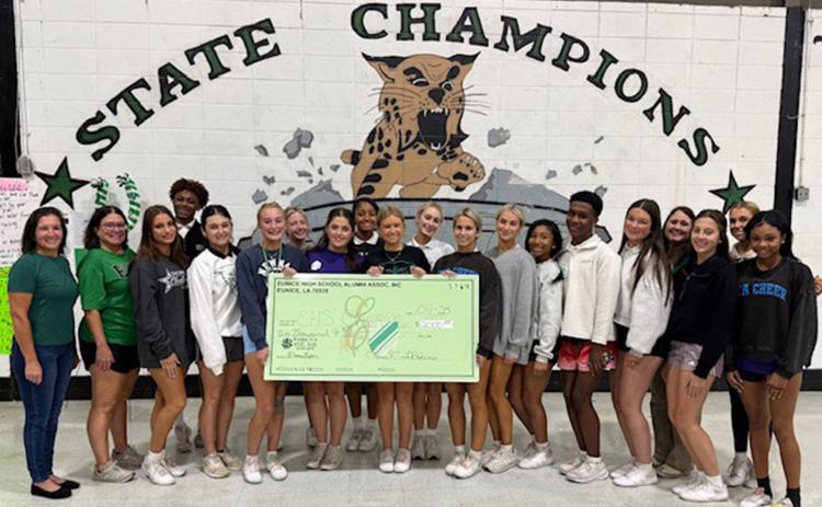 The Eunice High School Alumni Association gave a $2,000 donation to the EHS cheerleading squad for their continued work and support of this year’s annual EHS Alumni Tournament.