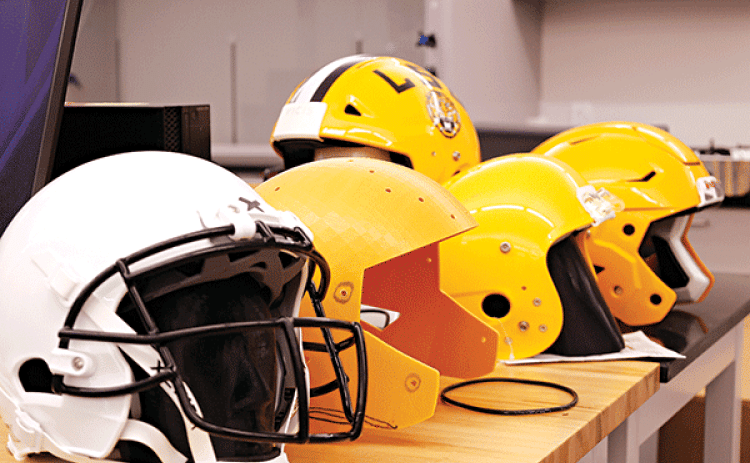 Helmets tested by LSU Mechanical Engineering researchers. (Submitted photo)