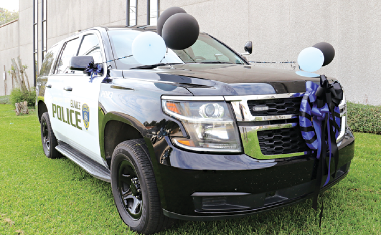 A Eunice Police patrol vehicle was parked on the side of the municipal complex on Tuesday after second-generation Eunice Police officer Robert “Beef” Brickley died on Monday.